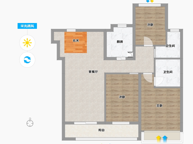 浙江省-舟山市-沁润公寓-91.79-户型库-采光通风