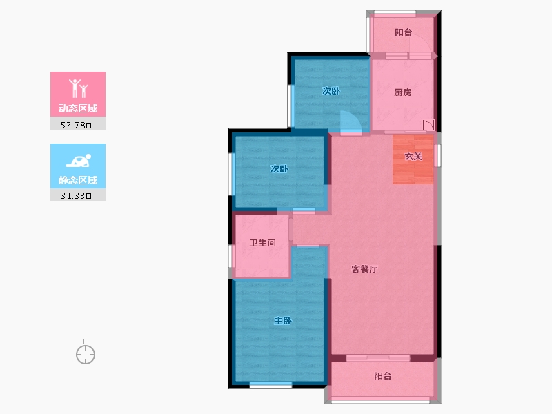 陕西省-渭南市-渭南恒大�B睿府-75.92-户型库-动静分区