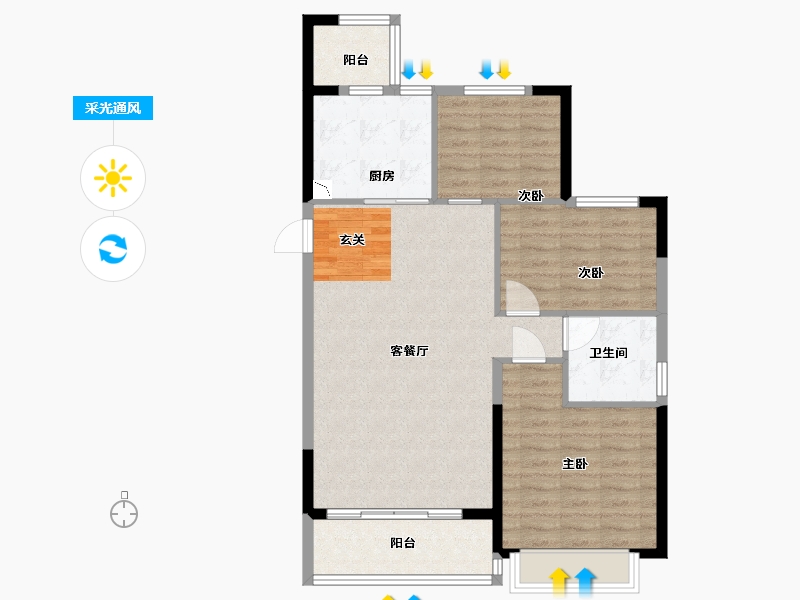 安徽省-蚌埠市-恒大悦澜湾-88.00-户型库-采光通风