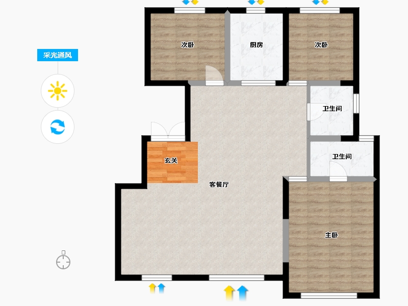 内蒙古自治区-包头市-中海铂悦公馆-107.59-户型库-采光通风