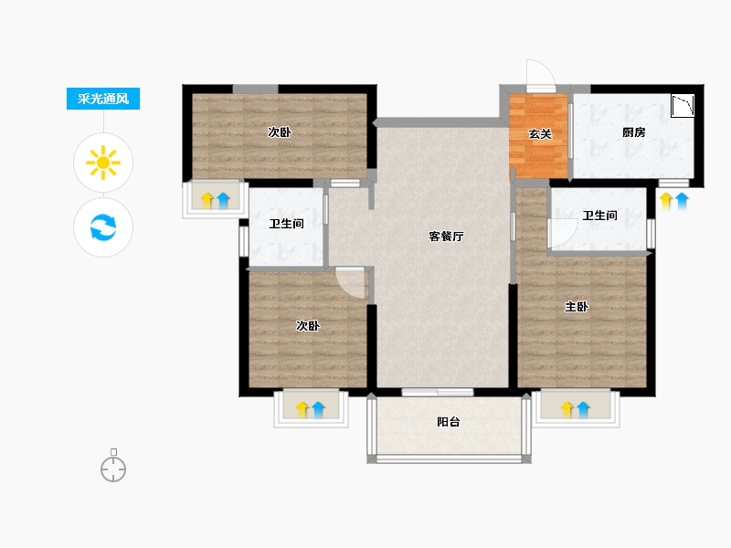 湖南省-长沙市-时代梅溪领峰-93.60-户型库-采光通风