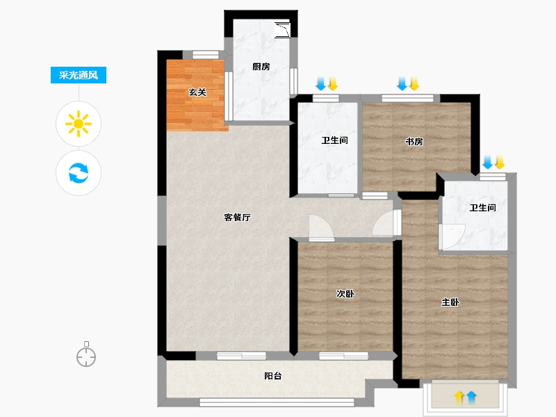 湖南省-长沙市-环球融创会展上东区-85.60-户型库-采光通风