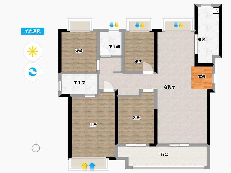 湖南省-长沙市-环球融创会展上东区-113.60-户型库-采光通风