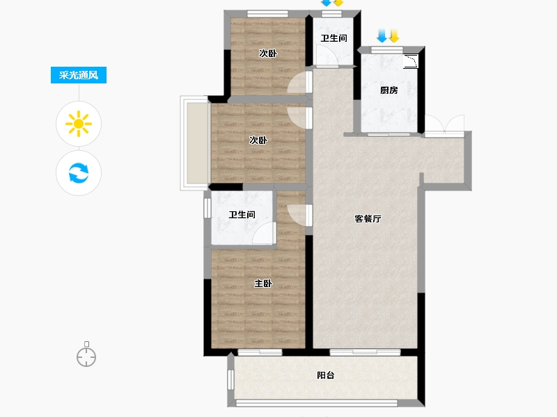 江苏省-盐城市-吾悦华府-89.96-户型库-采光通风