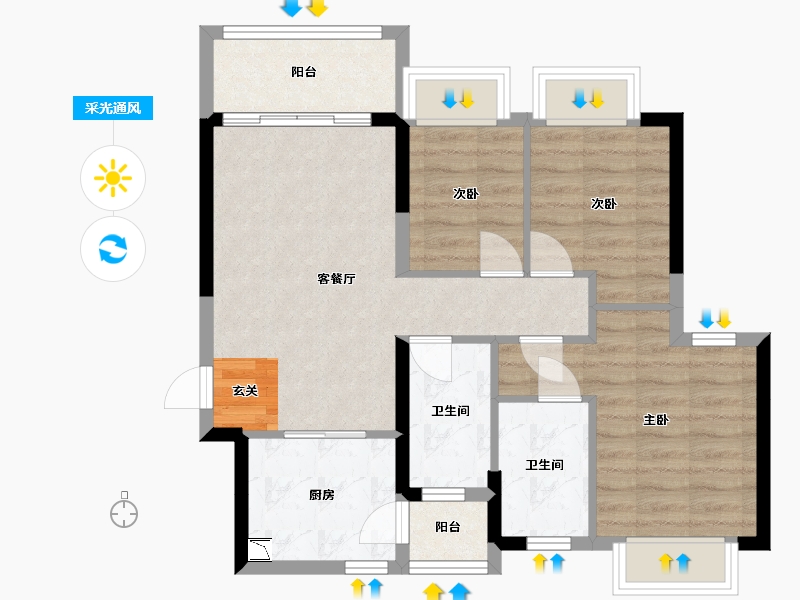 广东省-佛山市-恒大滨江左岸-71.11-户型库-采光通风