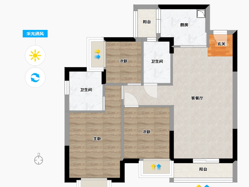 广东省-佛山市-佛山恒大西江天悦-69.03-户型库-采光通风