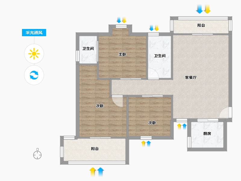 福建省-福州市-浦新小区-85.28-户型库-采光通风