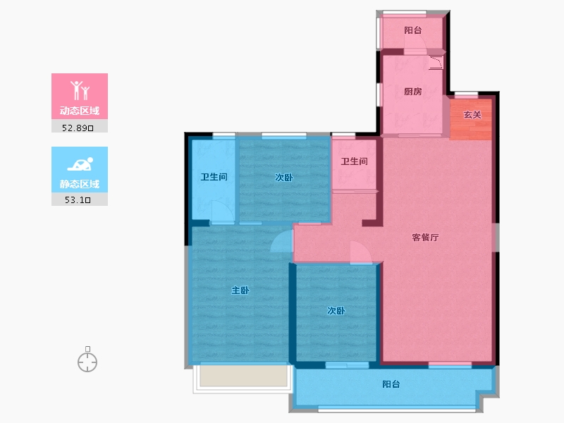 青海省-西宁市-碧桂园凤凰城-94.77-户型库-动静分区