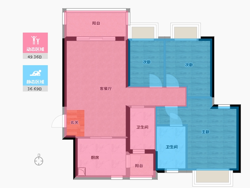 广东省-东莞市-惠州恒大御府-76.63-户型库-动静分区