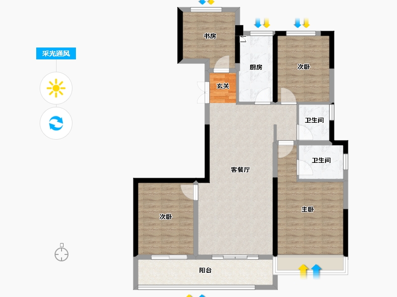 浙江省-温州市-旭信雍华园-106.00-户型库-采光通风