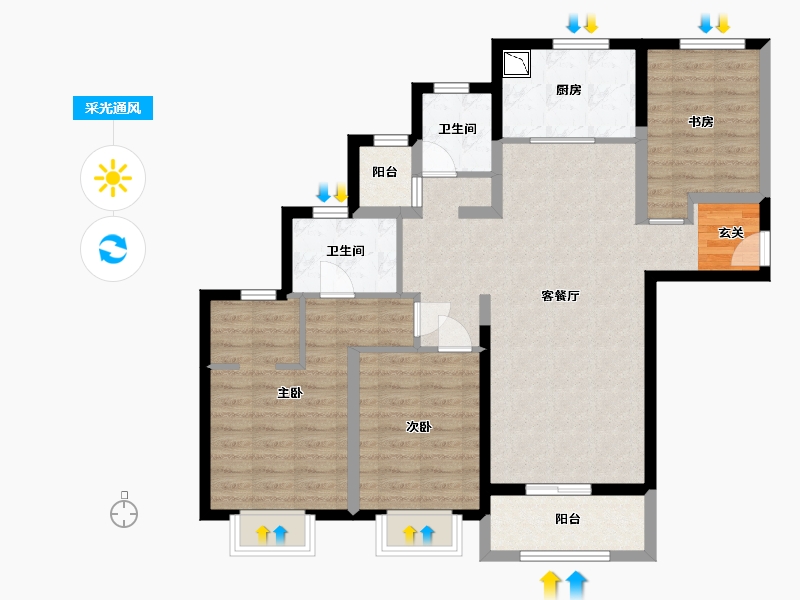 河北省-石家庄市-海亮德文郡-94.21-户型库-采光通风