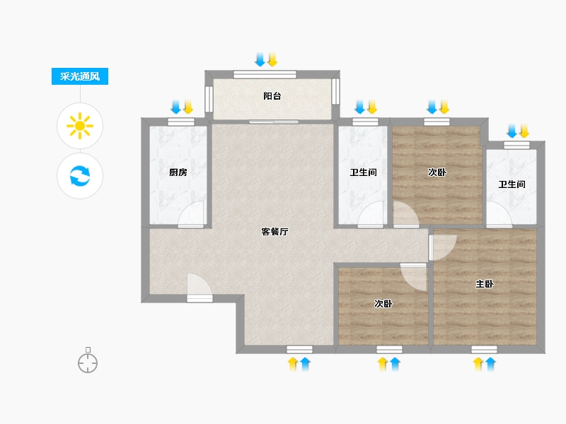 湖北省-武汉市-龙江庭院-75.75-户型库-采光通风