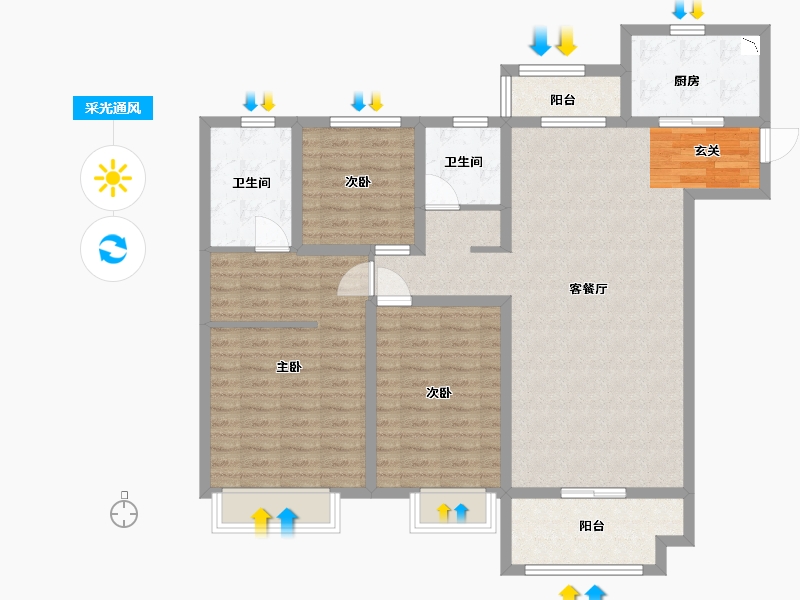 陕西省-西安市-当代惠尔・满堂悦MOMΛ-110.40-户型库-采光通风