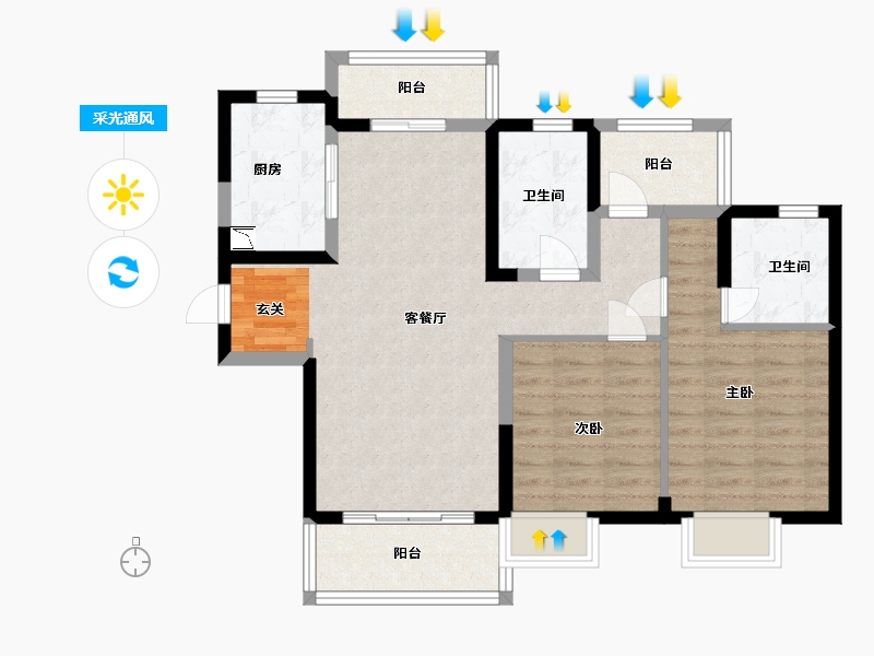 广东省-惠州市-保利天汇-80.80-户型库-采光通风