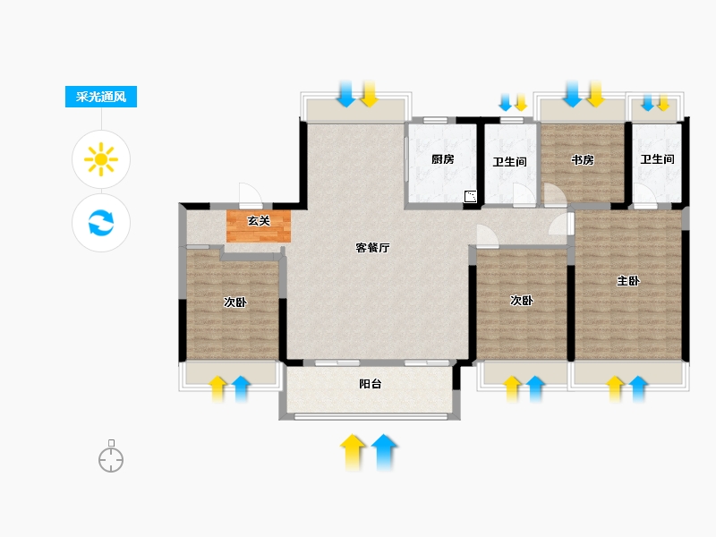 江苏省-扬州市-美的禹洲国宾府-128.00-户型库-采光通风