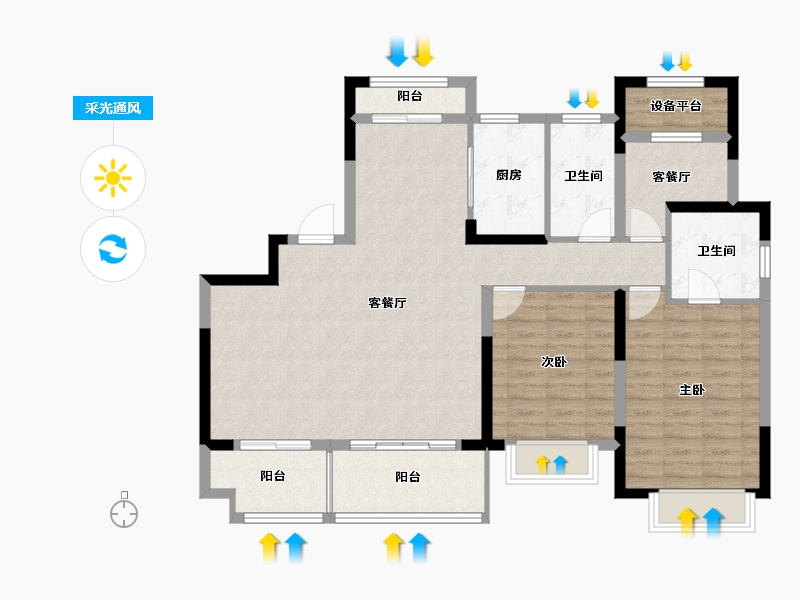 浙江省-嘉兴市-雅居乐金茂-107.62-户型库-采光通风