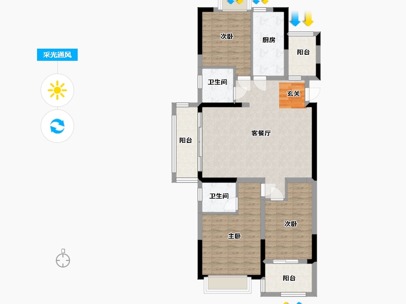 江苏省-扬州市-星地雅苑-100.73-户型库-采光通风