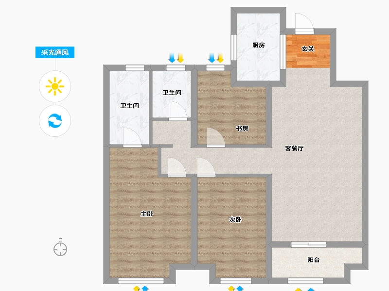 江苏省-扬州市-万科时代风华-88.00-户型库-采光通风