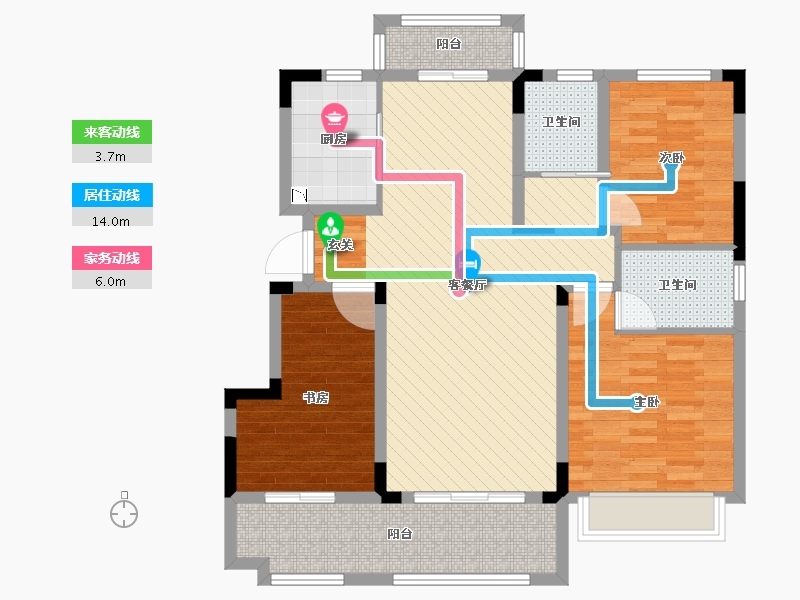 安徽省-亳州市-名邦学府洋房B1户型-97.40-户型库-动静线