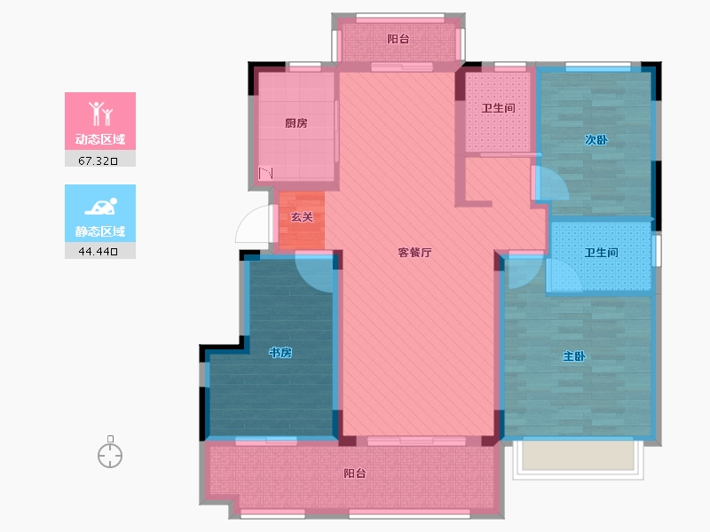 安徽省-亳州市-名邦学府洋房B1户型-97.40-户型库-动静分区