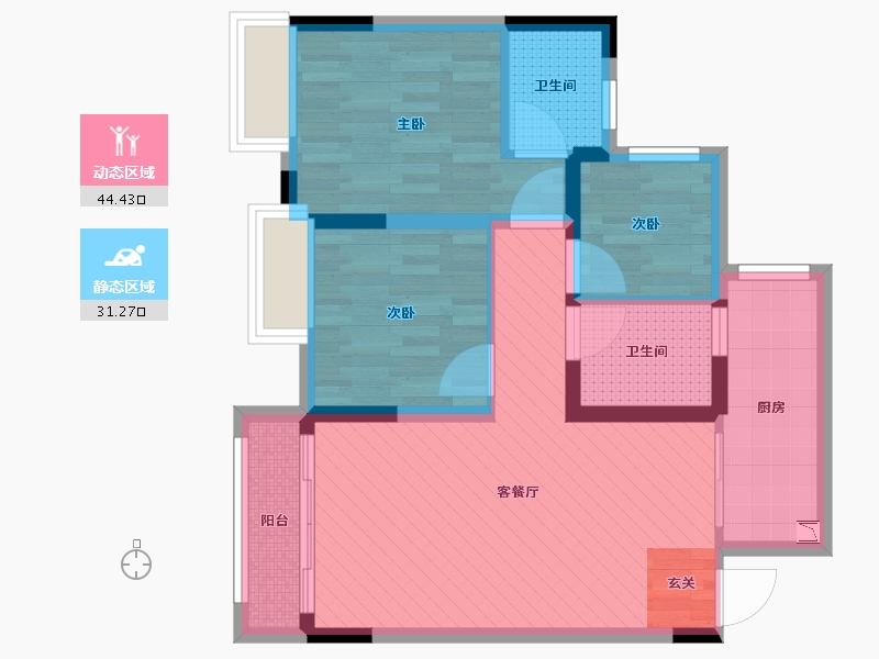 重庆-重庆市-涪陵绿地海域澜屿-65.19-户型库-动静分区