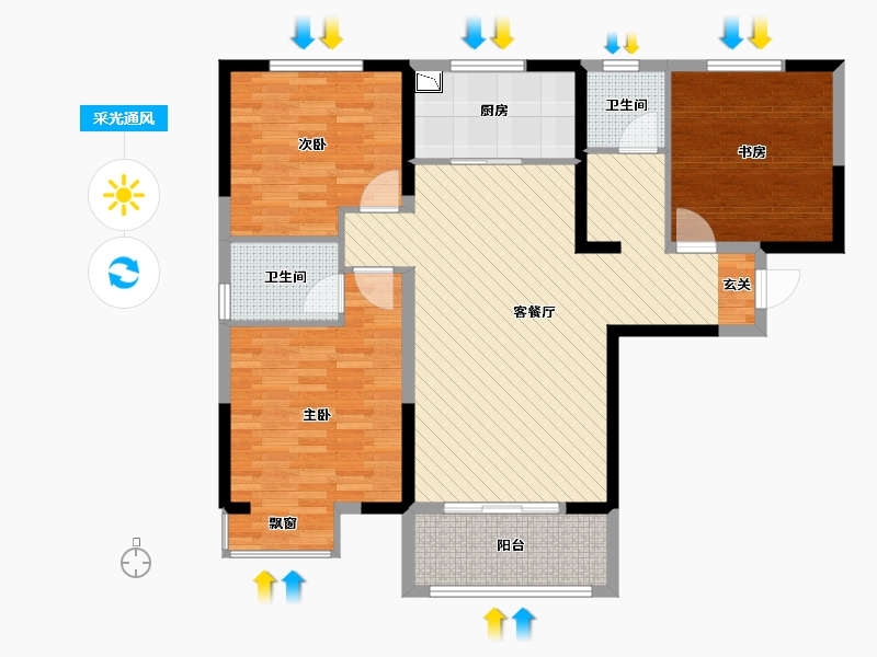 河南省-洛阳市-君悦蓝庭-104.34-户型库-采光通风