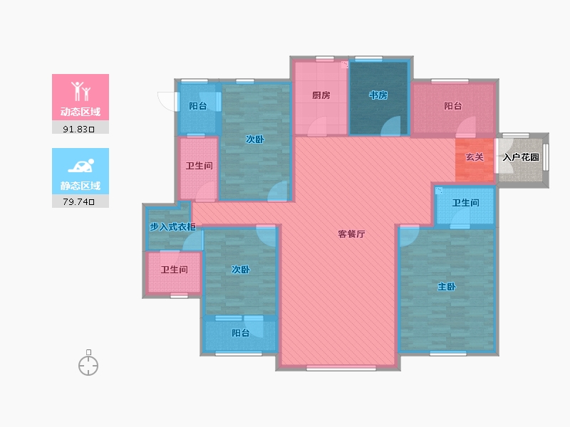 河北省-唐山市-水岸华庭-155.93-户型库-动静分区