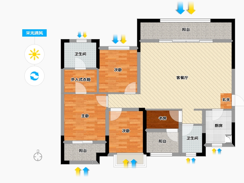 湖南省-长沙市-阳光城尚东湾-104.19-户型库-采光通风