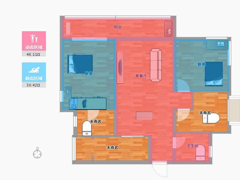 四川省-绵阳市-万达观澜(建设中)-89.47-户型库-动静分区