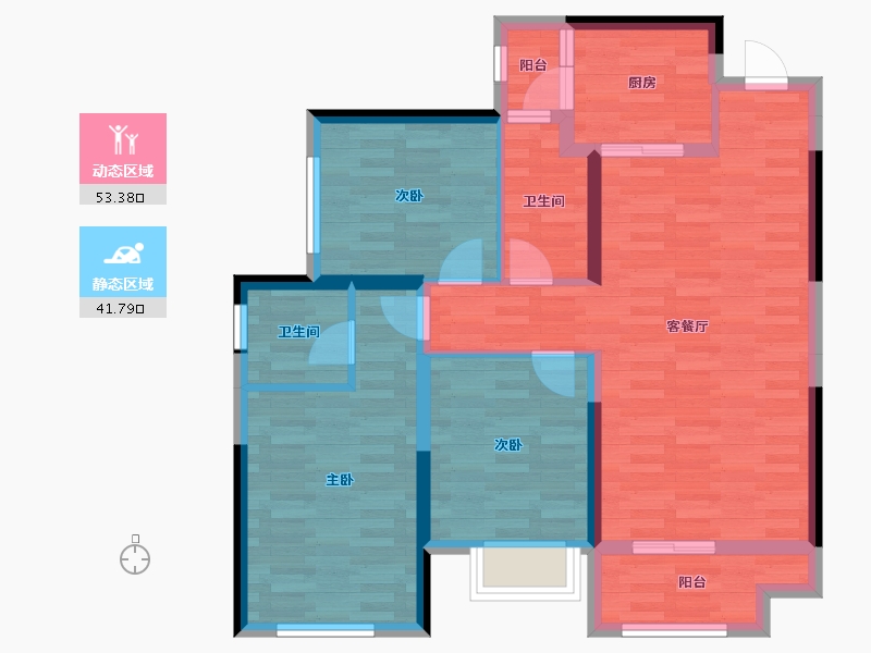 湖南省-株洲市-美的蓝溪谷-84.57-户型库-动静分区