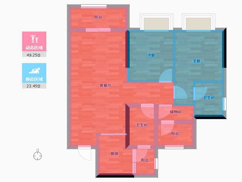 广东省-佛山市-乐平禹洲朗悦-63.71-户型库-动静分区