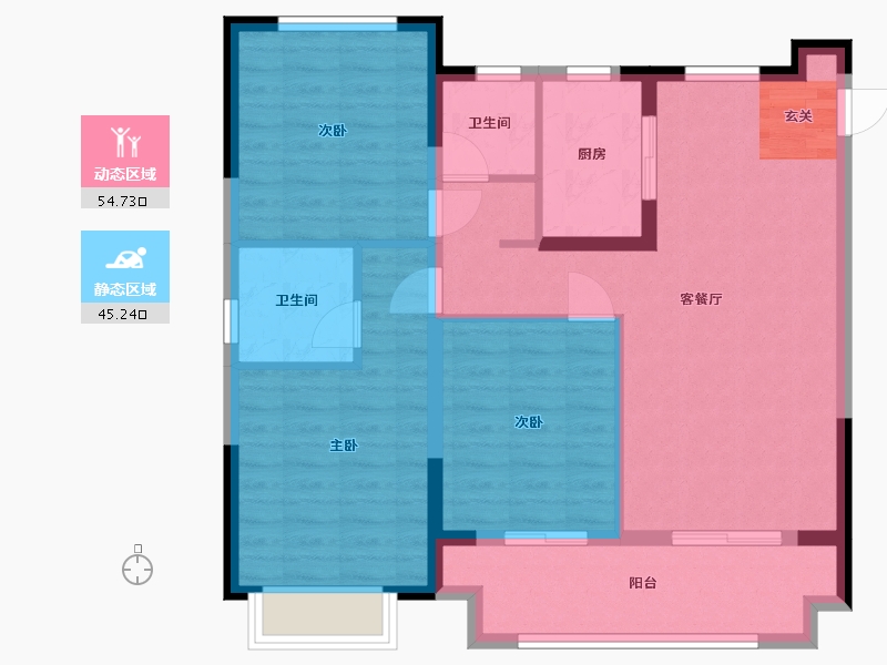 浙江省-宁波市-荣盛花语书苑-89.86-户型库-动静分区