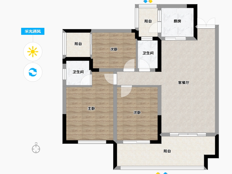 四川省-南充市-紫荆华府-95.18-户型库-采光通风