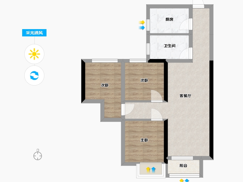 河南省-郑州市-鑫苑国际新城-60.01-户型库-采光通风