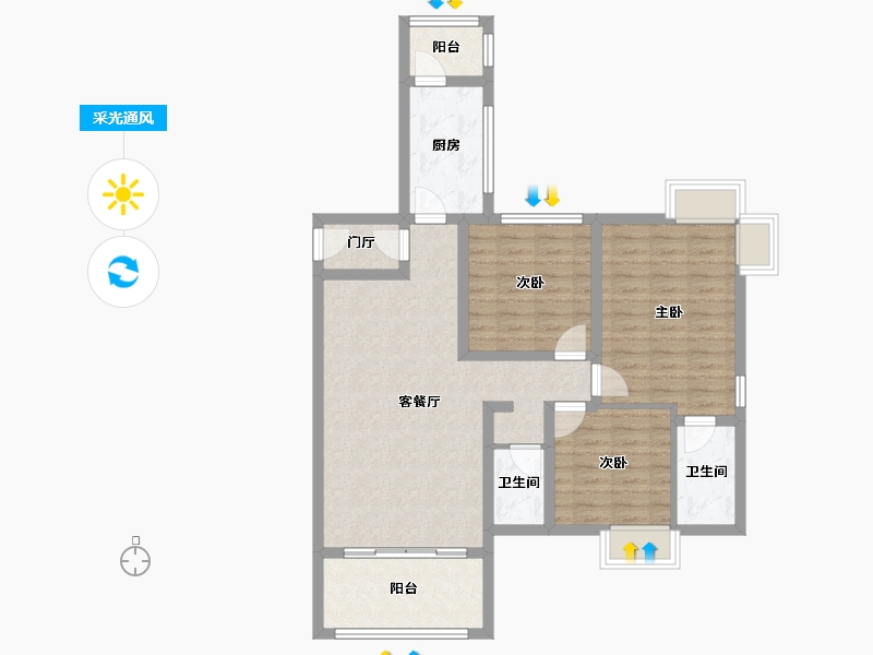 湖南省-郴州市-公园九里-90.67-户型库-采光通风