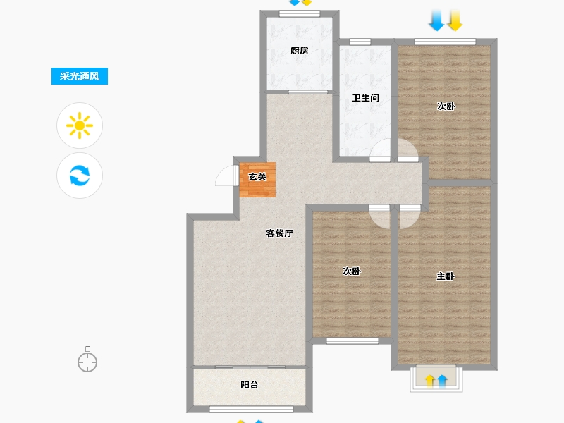 山东省-滨州市-恒基山庄-128.00-户型库-采光通风