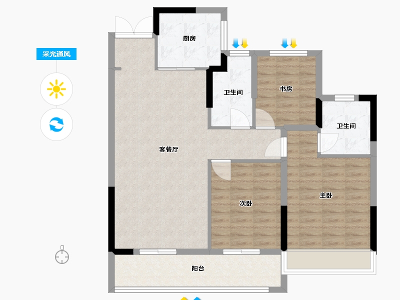 浙江省-温州市-一品花园-94.00-户型库-采光通风