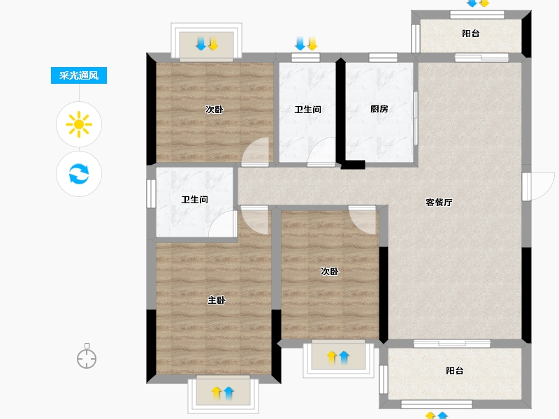 湖北省-荆门市-东方美地-87.77-户型库-采光通风