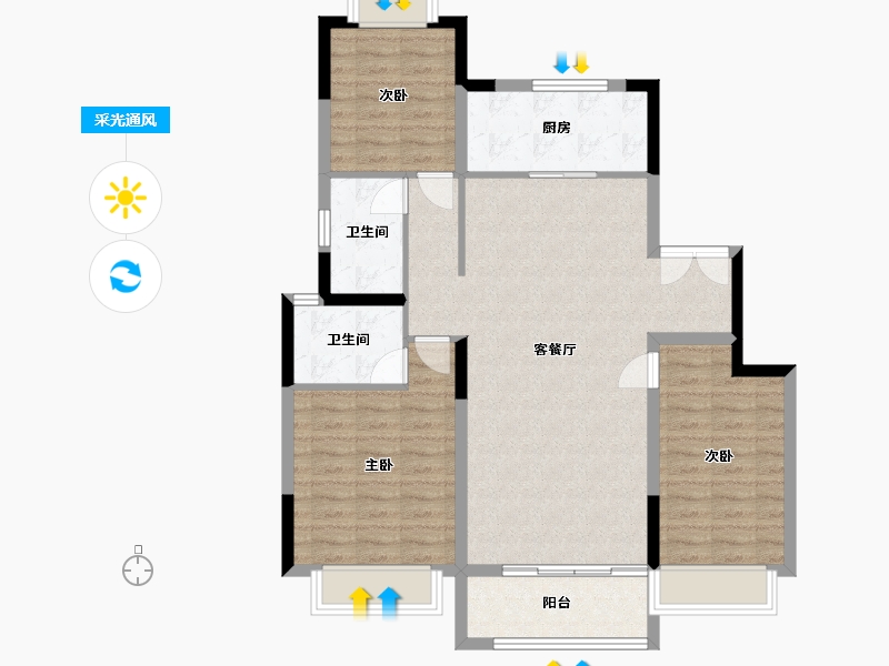 安徽省-阜阳市-置地双清湾-99.75-户型库-采光通风