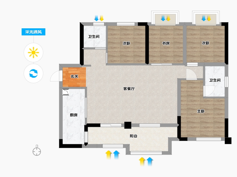 重庆-重庆市-�Z樾云山-88.86-户型库-采光通风