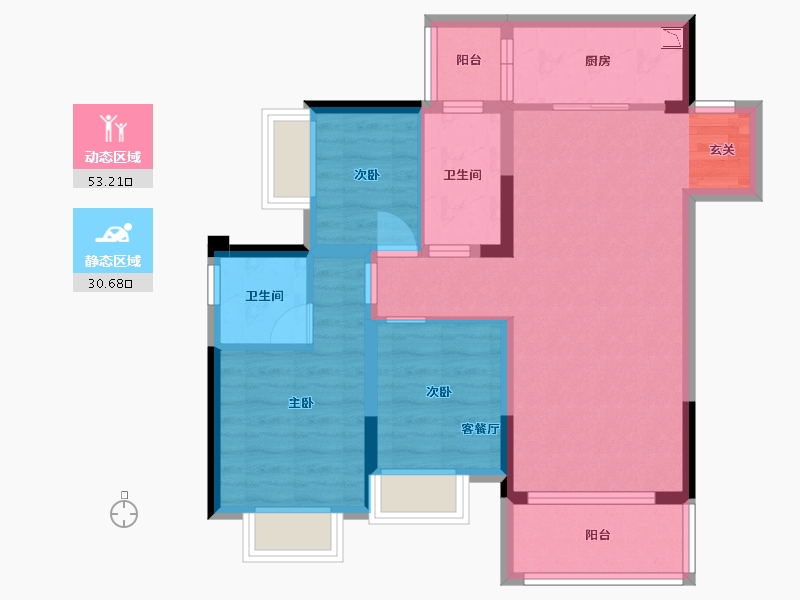 重庆-重庆市-华远海蓝和光-74.00-户型库-动静分区