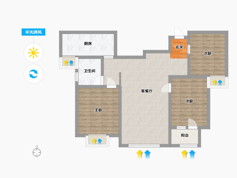 山东省-东营市-秋月华庭-90.06-户型库-采光通风