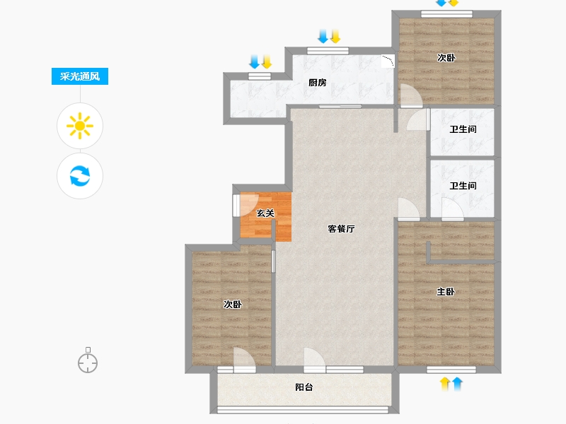 河北省-廊坊市-香河大爱城・雅园-108.18-户型库-采光通风