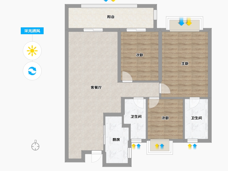 湖北省-宜昌市-保利时代-86.00-户型库-采光通风