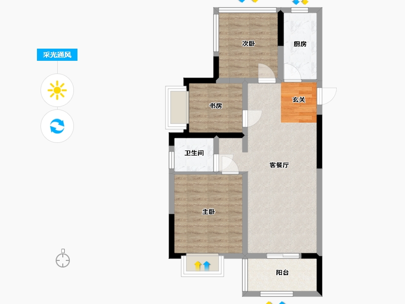 安徽省-合肥市-北城正荣府-66.32-户型库-采光通风