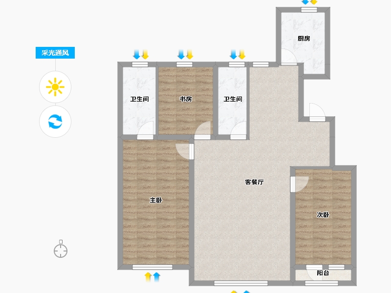 辽宁省-鞍山市-皇冠壹品-107.26-户型库-采光通风