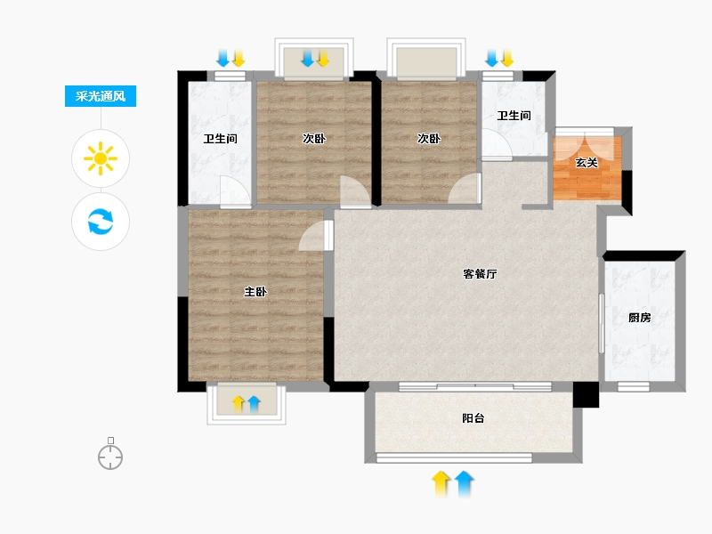 四川省-成都市-新城金樾府邸-89.88-户型库-采光通风