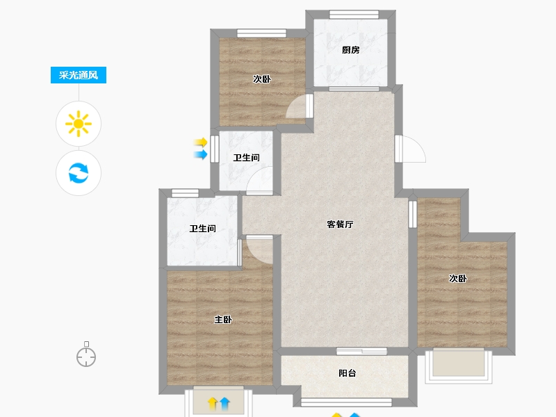 天津-天津市-泉上文华-72.81-户型库-采光通风