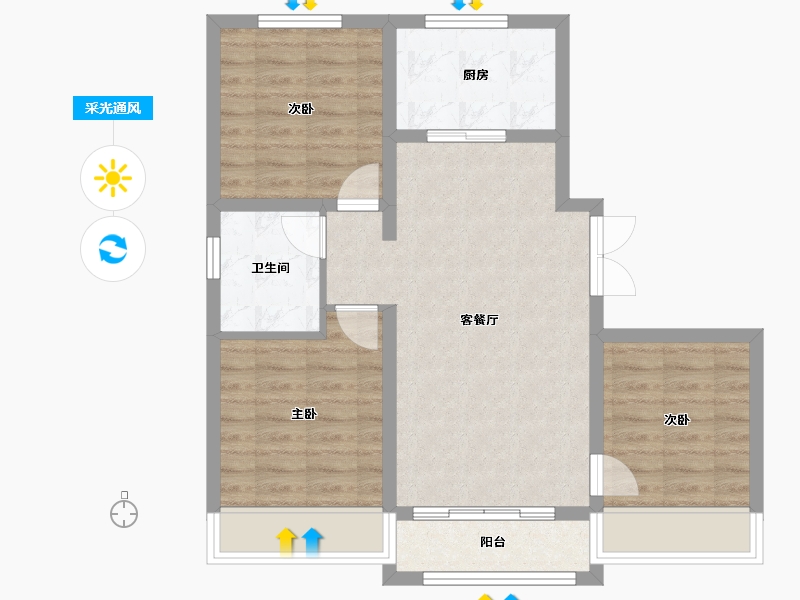 黑龙江省-牡丹江市-汇智御江湾-70.55-户型库-采光通风