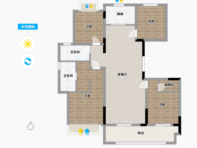 安徽省-合肥市-融创・滨湖印-113.20-户型库-采光通风